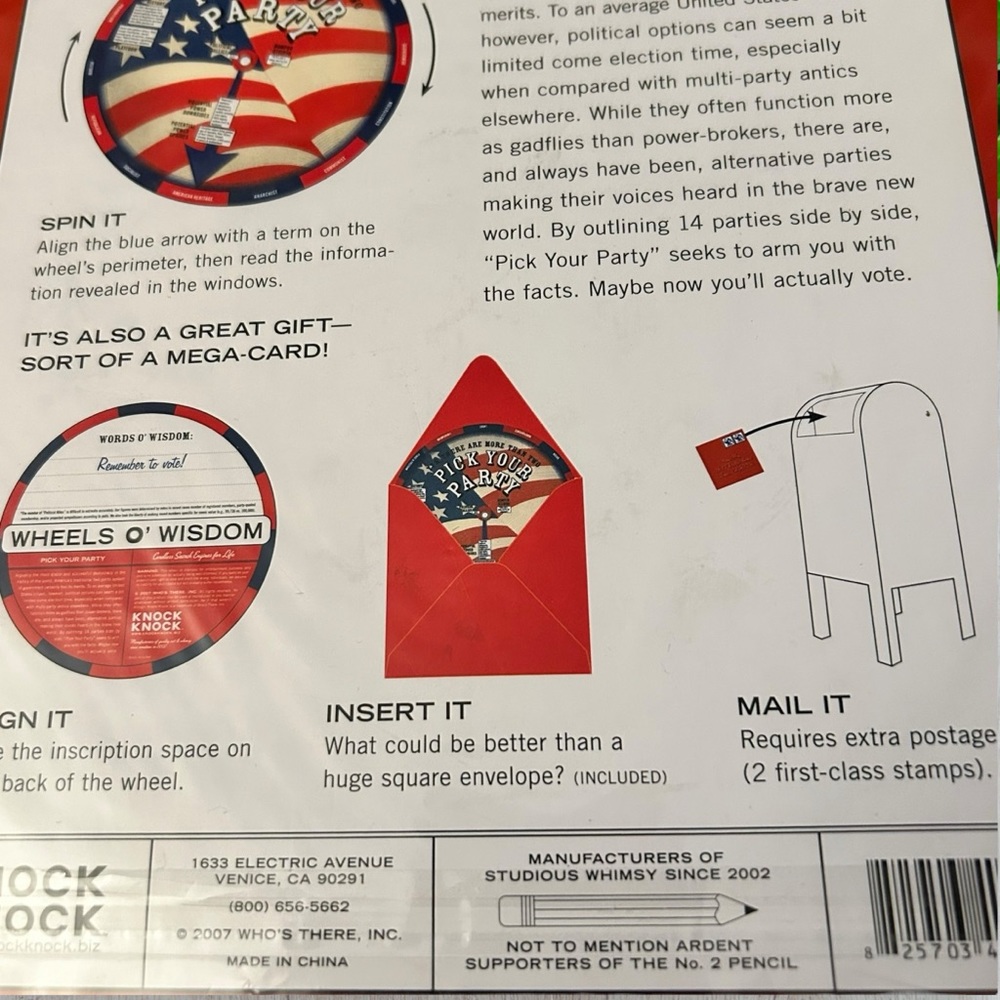 New Politics Party Game Spinner Board Card & Envelope - Picture 3 of 4